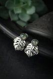Monstera Leaf earrings studs silver Elven jewelry Botanical earrings