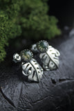 Monstera Leaf earrings studs silver Elven jewelry Botanical earrings