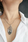 Mouse and Snowdrop necklace Spring flower pendant Blooming silver flowers