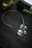 Monstera necklace with uvarovite Sterling silver open necklace Statement cuff Botanical jewelry