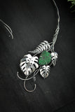 Monstera necklace with uvarovite Sterling silver open necklace Statement cuff Botanical jewelry