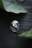 Silver leaf ring with tiny gemstone Elven engagement ring Botanical jewelry