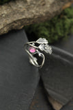 Oak leaf silver ring adjustable, Elven leaf ring, Botanical silversmithing