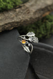 Oak leaf silver ring adjustable, Elven leaf ring, Botanical silversmithing