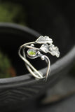Oak leaf silver ring adjustable, Elven leaf ring, Botanical silversmithing