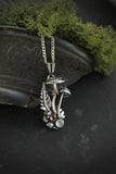 Fly agaric Mushroom pendant Silversmithing Botanical necklace Nature silver