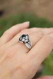 Peony silver ring Botanical jewelry Floral proposal ring