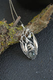 Mouse and Snowdrop necklace Spring flower pendant Blooming silver flowers