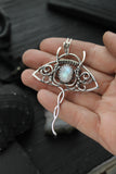 Manta ray silver pendant with moonstone Wire wrapped jewelry Nautical necklace