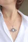 Manta ray silver pendant with moonstone Wire wrapped jewelry Nautical necklace
