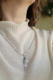 Silver Shark necklace with blue gemstone Unisex pendant
