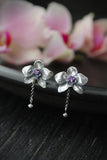 Orchid earrings studs silver Elven jewelry Floral Earrings Wedding