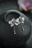 Orchid earrings studs silver Elven jewelry Floral Earrings Wedding