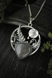 Moon and fern necklace Woodland nature pendant Labradorite Botanical jewelry