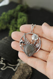 Moon and fern necklace Woodland nature pendant Labradorite Botanical jewelry
