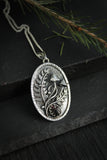 Mushroom necklace silver botanical jewelry Fern leaf charm