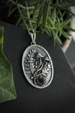 Mushroom necklace silver botanical jewelry Fern leaf charm
