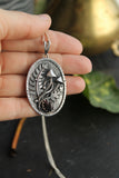 Mushroom necklace silver botanical jewelry Fern leaf charm