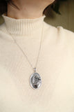 Mushroom necklace silver botanical jewelry Fern leaf charm