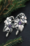 Viola flower earrings Silver botanical jewelry Floral bridal earrings