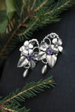 Viola flower earrings Silver botanical jewelry Floral bridal earrings