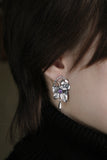 Viola flower earrings Silver botanical jewelry Floral bridal earrings