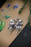 Viola flower earrings Silver botanical jewelry Floral bridal earrings
