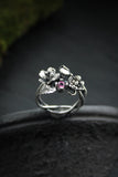 Cherry blossom ring Proposal jewelry Bohemian wedding Silver floral ring