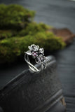 Cherry blossom ring Proposal jewelry Bohemian wedding Silver floral ring