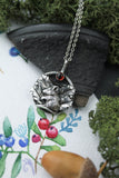 Mouse silver necklace Oak leaves pendant Nature forest jewelry