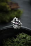 Cherry blossom ring Proposal jewelry Bohemian wedding Silver floral ring