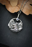 Mouse silver necklace Oak leaves pendant Nature forest jewelry