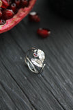 Silver leaf ring with tiny gemstone Elven engagement ring Botanical jewelry