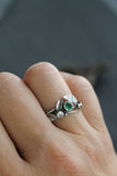 Engagement ring with natural emerald and moonstone Silversmithing