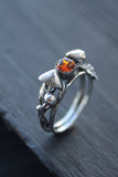Mushroom ring with amber Sterling silver elven ring