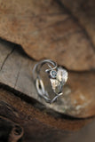 Silver leaf ring with tiny gemstone Elven engagement ring Botanical jewelry