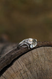 Silver leaf ring with tiny gemstone Elven engagement ring Botanical jewelry