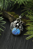Mushroom pendant with labradorite Botanical necklace Artisan jewelry
