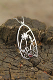 Rhodolite silver pendant with lotus flower