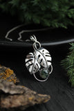 Monstera leaf pendant wih agate moss Plant jewelry