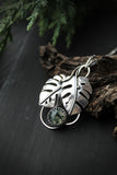 Monstera leaf pendant wih agate moss Plant jewelry