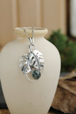 Monstera leaf pendant wih agate moss Plant jewelry