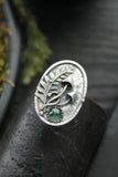 Mushroom and fern ring Silver organic large ring Botanical jewelry