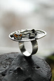 Mushroom and fern ring Silver organic large ring Botanical jewelry