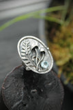 Mushroom and fern ring Silver organic large ring Botanical jewelry