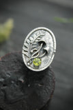 Mushroom and fern ring Silver organic large ring Botanical jewelry