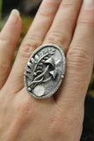 Mushroom and fern ring Silver organic large ring Botanical jewelry