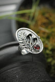 Mushroom and fern ring Silver organic large ring Botanical jewelry