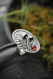 Mushroom and fern ring Silver organic large ring Botanical jewelry
