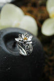 Proposal ring with silver Lotus flower Bohemian wedding Botanical jewelry